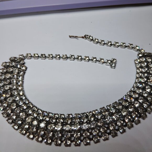 Vintage Rhinestone Jewelry Set – Necklace, Bracelet, Screw back Earrings - Picture 3 of 7